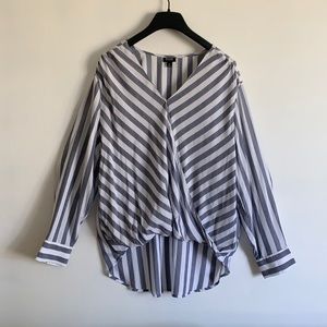 a.n.a Striped Faux Wrap, High-Low Blouse